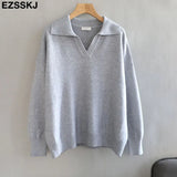 Autumn Winter casual chic v-neck oversize thick Sweater pullovers Women 2021 loose elegant Sweater Pullover female Long