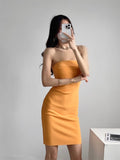 Trend Women's Wear Summer New Solid Color Slimming Short Dress Hot Girl Breast Fold Hip Skirt-Outfit