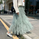Elastic Black Tulle Skirts Women 2023 Elegant High Waist A Line Casual Faldas Korean Style Pink Y2k Long Pleated