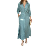 Toloer 2024 New Temperament Female Commuter Belt Solid Color Waist Long Sleeve Irregular Shirt Dress