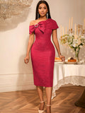 Sexy Bows Short-Sleeved Jab Dress Party Retro Elegant Body-Bendered Ass