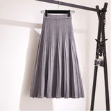 And Winter College Style High Waist Pleated Knitted Skirt Medium-Long Style Full-Length Bag Buttocks Korean Version Show Thin And Large A-Shaped Skirt-Outfit