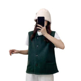 Spring And Autumn Dress New Single-Breasted Sleeveless Shoulder Vest For Women Fashionable Loose And Thin Knitted Vest Girls-Outfit