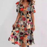 New Loose Leisure Shuya V Collar Crumped Flowers New Hot Print