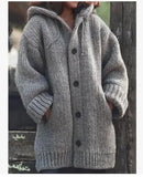 Pure Color Loose Autumn And Winter Warm Sweater Jacket Long-Sleeved Knitted Long Hoodie Number Women's
