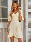 Toloer 2024 New Women's V-Collar Solid Color Waist Flounce Summer Dress Women-Outfit