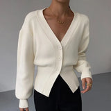 Loose Korean Sweater For Women V Neck Long Sleeve Solid Minimalist Knitting Sweaters Female Clothing 2023 Style New 1028-1-Outfit