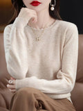 Waxy Leisure Lace Round Neck Bottomed Sweater Women's New Foreign Style 2024 Autumn / Winter Sweater Long-Sleeved Sweater-Outfit