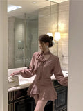 Shirt Dress Woman Elegant Long Sleeve Patchwork Ruffles Lantern Long Sleeve Spring Mini Dresses Female Fashion Vintage-Outfit