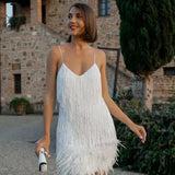Summer New Fashion Tannegous Leash Feather Splicing Dress Color Dress Dress Direct