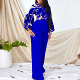 Large-Size Women's New Fashion Print Strapped With Broad Leg Pants Two-Set