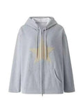 Vintage Star Patch Baggy Zip Up Hoodie-Outfit