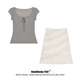 New French Temperament V-Neck Collar Slim Thin Top Design High Waist