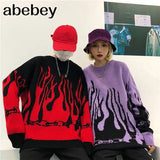 Winter Harajuku Flame Knitting Batwing Sleeve Sweater Casual Long Women Tide Printed Sweater Loose Boyfriend