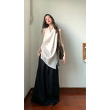 Girls Design Feel Hanging Neck Vest Bare Shoulder Dress Female Summer New Temperament Loose Broad Legs Casual Pants