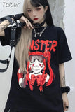 t-shirt goth Top Harajuku tops Butterfly lightning print Loose Short Sleeve kawaii anime t shirt plus size
