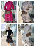 Women's Dress 2025 New French Lace Collar Bubble Bubble Sleeve Dress Temperament Waist Show Skinny