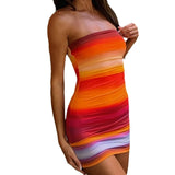 Toloer Women's Wear 2024 Summer Rainbow Print Sexy, Pleated Breast-Outfit