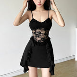 Toloer Summer New Women's Dress Fresh And Sweet Lace Hollow Out To Receive Purse Hip Pure Color Dress-Outfit