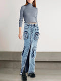 Toloer Design Sense A Skirt Spring 2024 New Fashion Temperament Splicing Tooling Pocket Skirt Woman-Outfit