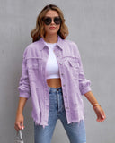 New Long-Haired Burrowed Denim Jacket Women Autumn Winter Long Sleeve Casual Collar