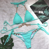 Toloer 2023 Swimsuit Sexy Strap Plain Female Split Crystal Diamond Bikini Creative Accessories
