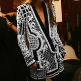 Toloer Small Suit 2024 New Fashion V-Neck Nail Bead Print Long Sleeve High-End Sense Suit Jacket Woman-Outfit