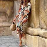 Toloer Spot 2023 New Women's Fashion Temperament In Sleeve Print Long Dress-Outfit
