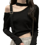 Shirt Design Popular Shoulder Hanging Neck Women's Autumn Dress Version Of 2025 New Slim Long Sleeve