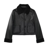 Women Fashion Thick Warm Faux Shearling Jacket Coat Vintage Long Sleeve Patch Pockets Female Outerwear Chic