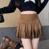 Girls Black Fake Two Spliced Half-Body Skirt High-Waisted Stripe Short Skirt Short Skirt 100-Fold