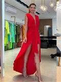 Toloer Summer New Big Deep V Collar Royal Sister Sleeveless Double Layer