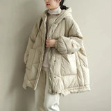 Women 2021 Oversized Long Sleeve Warm Down Jacket Winter Wear New Stand Up Collar Hooded Solid White Duck Lightweight