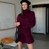 Solid Color Round Collar Loose Blouse Simple Dress Set In Autumn