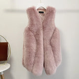 Faux Fur Sleeveless Vest Jacket Autumn Winter Elegant Fashion Vest Korean Style Fashion Long Female Solid Color Autumn
