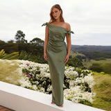 2025 Shoulder-To-Shoulder Collar Temperament Strap Elegant Sexy Dress Elastic Tight Ass Long