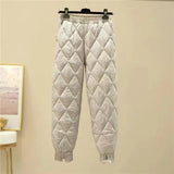 2022 Women Winter Warm Pants Thicken Elastic High Waist Long Harem Pants Windproof Big Pockets Casual Cotton Pad