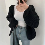 Vintage Oversized Open Front Knit Cardigan-Outfit