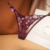 embroidery hollow mesh transparent thong women's sexy ultra-thin panties Thong Panties Sexy