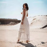 Summer Temperament Bohemian Long Dress Burst Women's Lace Splicing Big Swinging