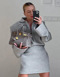 Casual Grey Long Sleeve Shirt Dress with