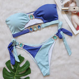 Toloer Sexy Crystal Diamond Bikini Detachable Breast Pad Swimsuit Patchwork Strapless Strap Split