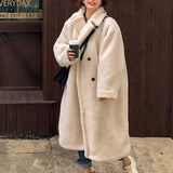 Aachoae Winter 2021 Women Solid Lamb Fur Coat Long Sleeve Casual Fleece Jacket Turn Down Collar Long Teddy Coat