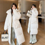 2024 Winter New Thickened Loose Long Knee Cotton-Padded Coat Korean Version Of Student Hooded Large Pocket Cotton-Padded Coat-Outfit