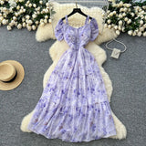 Famous Breeze Mashed Flowers Bubble Sleeves With Dress Women Summer Waist Repair Royal Sister Temperament Beautiful Long