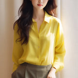 Toloer Sense Gentle Windy Yellow Beautiful Shirt Simple Commute Small Fashion Age-Dense Stated Set-Tite Shirt