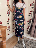 Women's 2024 Vintage Y2K Table Collection Print Sleeveless Backless Midi Bodycon Party Slip Cami A-Line Long Dress-Outfit