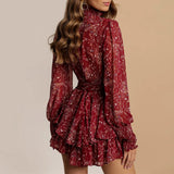 Toloer New Women's Wear Temperament Long Sleeve Broken Floral Flounces Short Autumn And Winter Dress