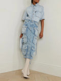 Toloer Feng Shui Wash Long Skirt Autumn 2024 New Multi-Pocket Decoration High Waist Show Skinny Denim Skirt Women-Outfit