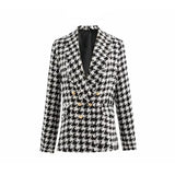 Women Tweed Jackets 2021 Fashion Office Ladies Black Tassel Houndstooth Coats Female Autumn Vintage Thick Plaid Coat Girls